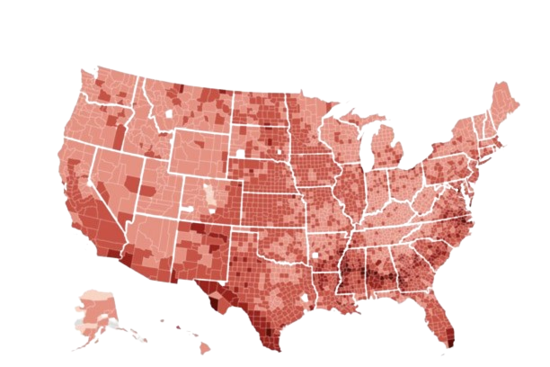 US map showing rural healthcare accessibility gaps